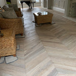 Smoked & Brushed White Oiled Oak Chevron Engineered Flooring 600x90x18/4mm WSR1805